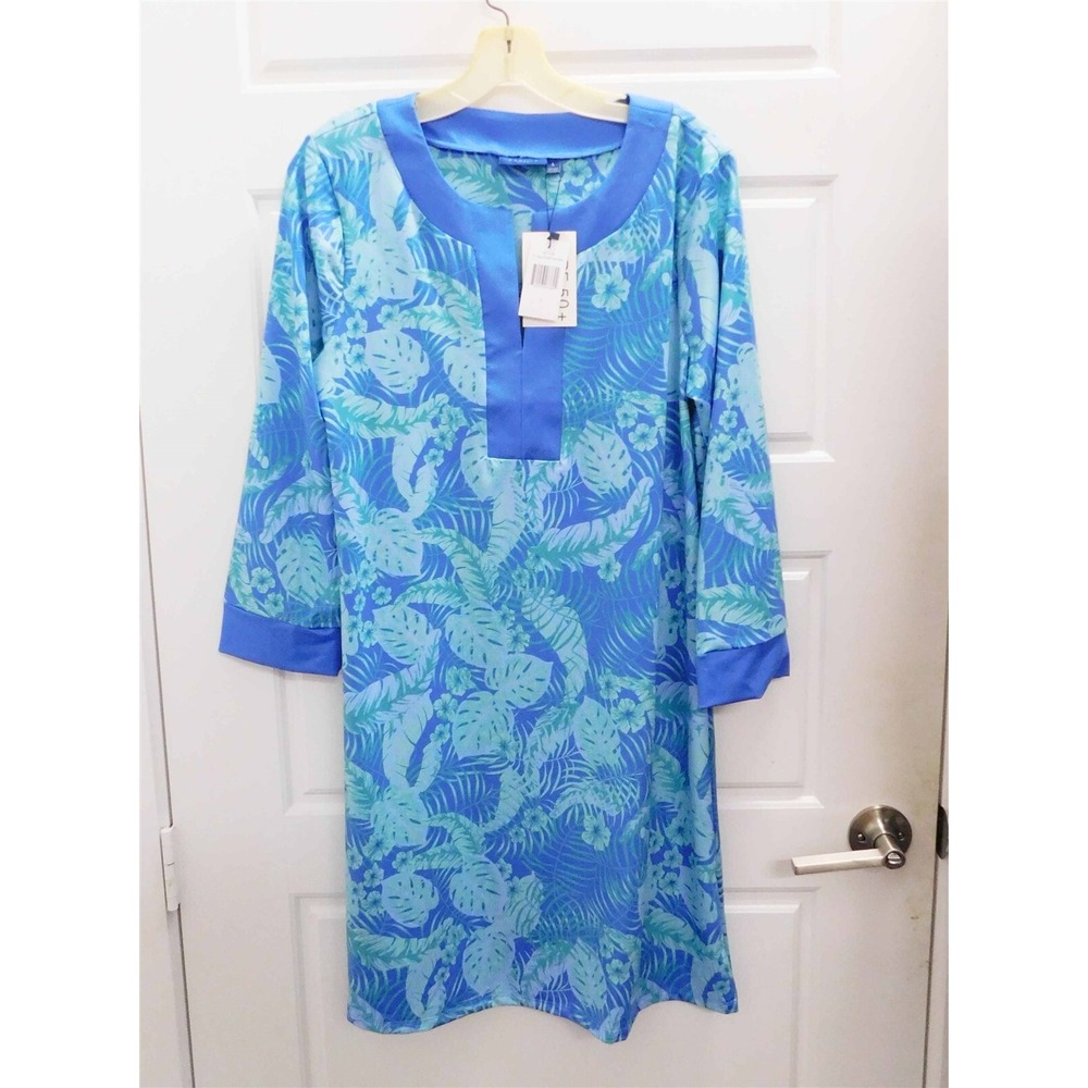 New Cabana Life Aqua‎ Tropical Tunic Dress UPF 50+ sz L